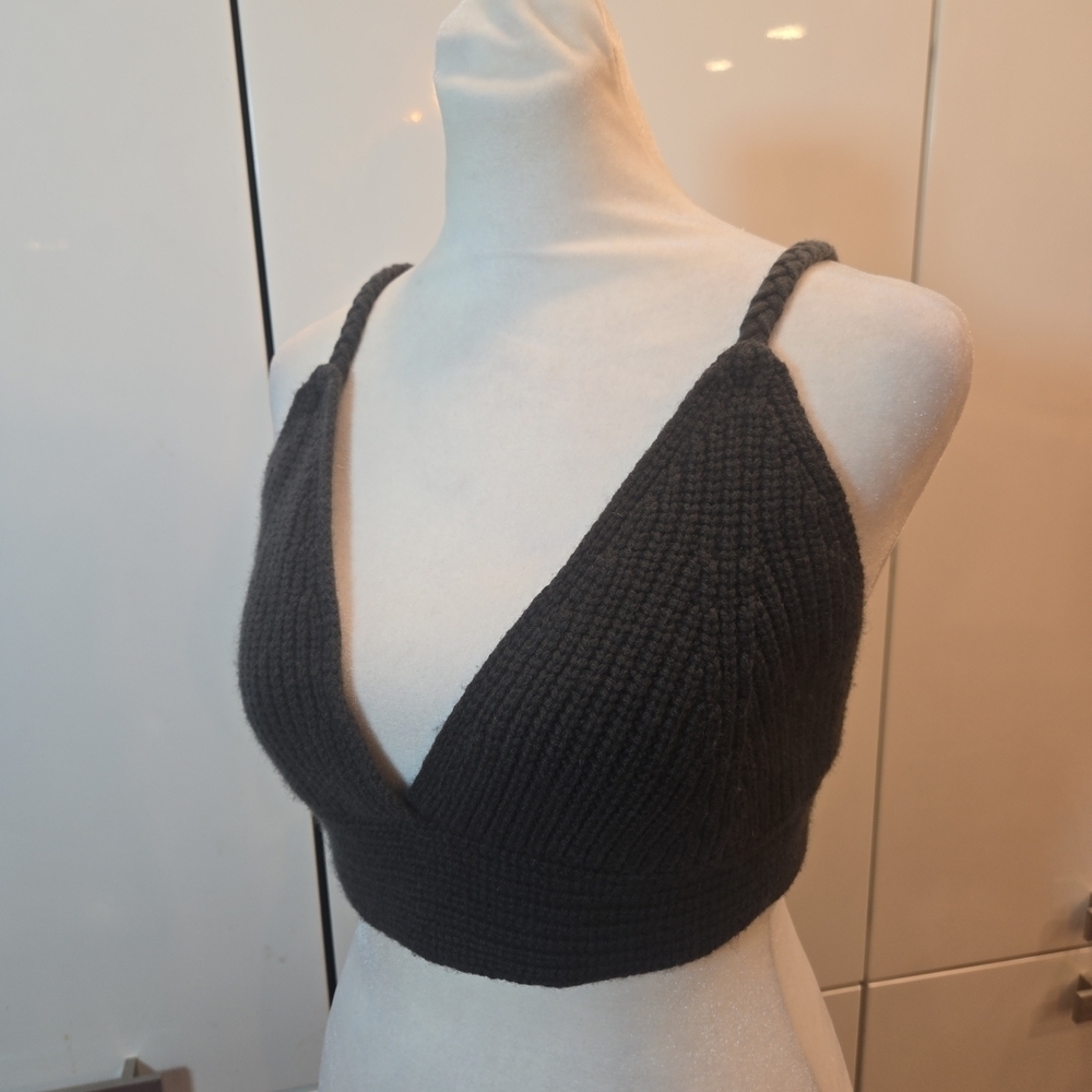 TSE Cashmere Crochet Knit Cropped Bralette Halter Top Gray Size Medium Large